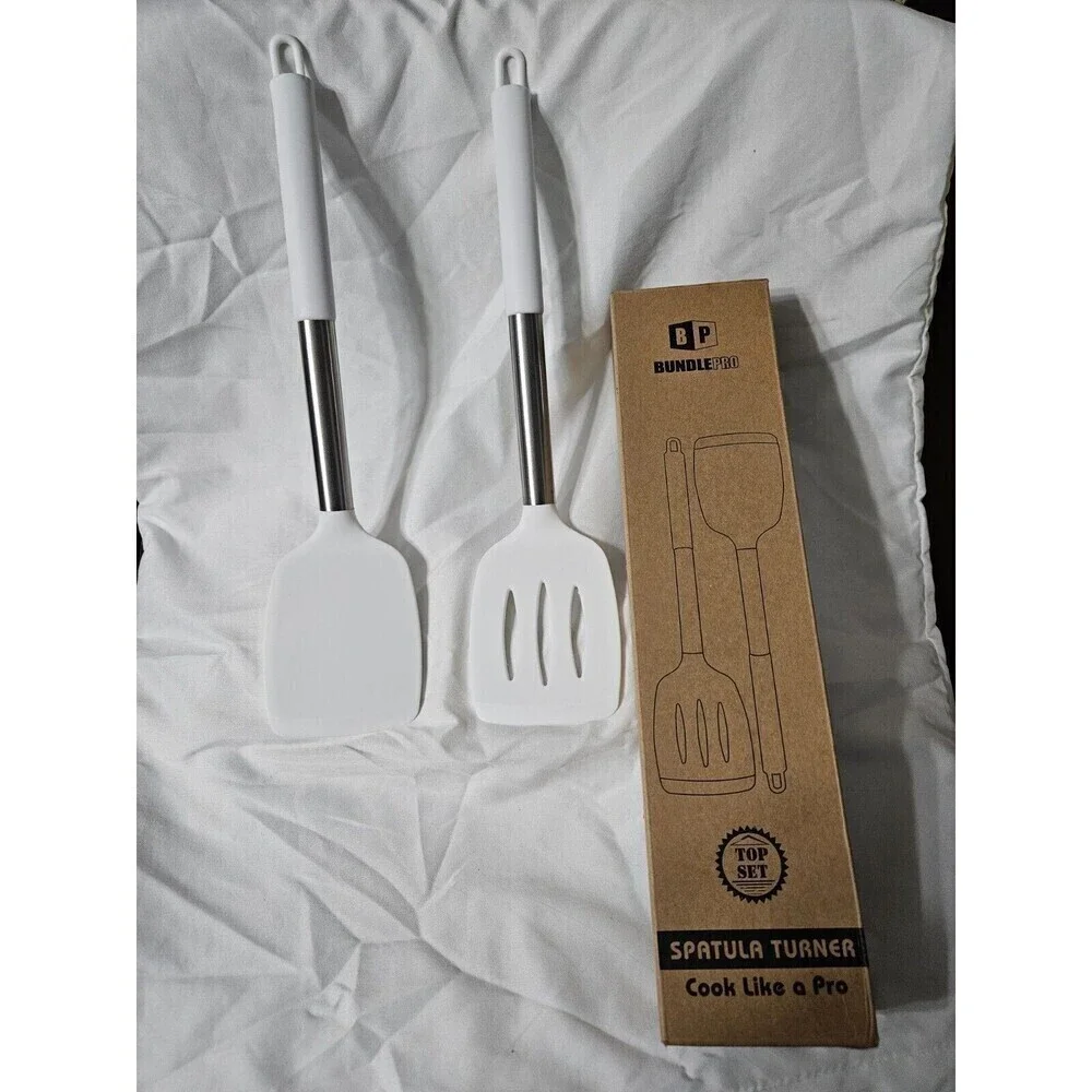 Pack of 2 Silicone Solid Turner,Non Stick Slotted‎ Kitchen Spatulas BundlePro